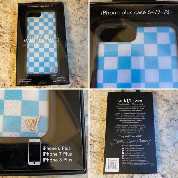 NEW Blue White Check Wildflower iPhone 6+/7+/8+ Case Never Used - Picture 1 of 8